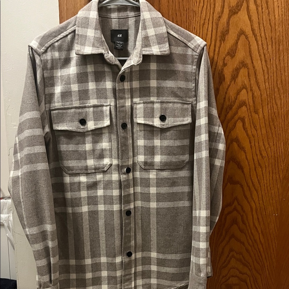 H&M Men's Beige Plaid Shirt Jacket